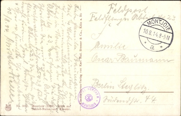 Artist Postcard Monschau Montjoie in the Eifel, castle ruins and monastery