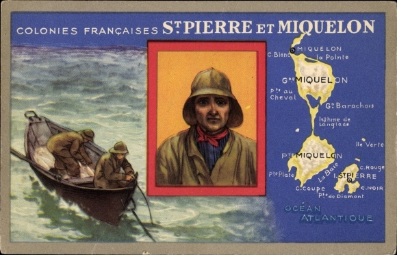 Maps PC Saint Pierre et Miquelon, Colonies Francaises, men in the boat