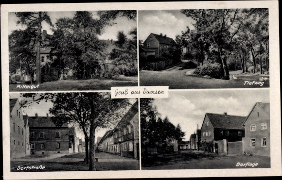 Ak Wüstung Domsen bij Hohenmölsen in Saksen-Anhalt, landhuis, lage weg, dorpsligging, dorpsstraat