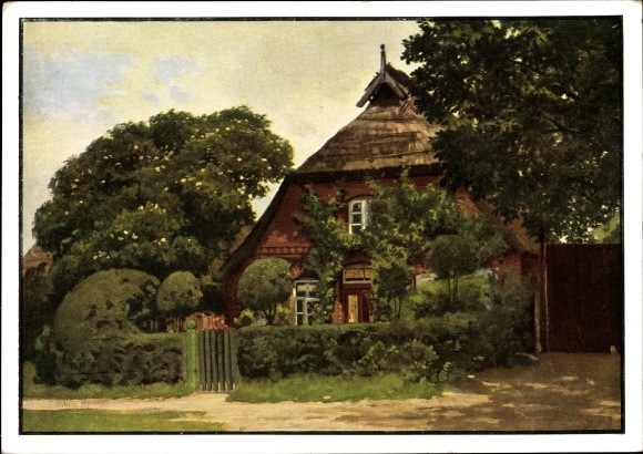 Kunstenaar ansichtkaartenscherm, CC, Amelinghausen Nedersaksen, huis met tuin, Lüneburger Heide