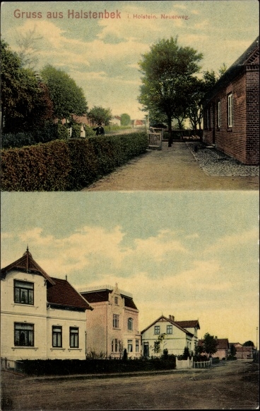 Ansichtkaart Halstenbek, gezicht op Neuerweg, huizen