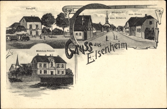 Ak Eisenheim Unterfranken, Bahnhof, Mädchen-Schule, Wirtschaft zum Rebstock, Wirtschaft zum Hirsch