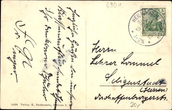 Postcard Heiligkreuzsteinach am Neckar, inn at the red lion, view of the town