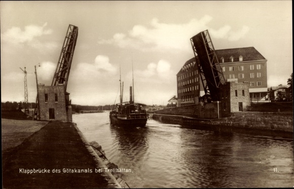 Postcard Trollhättan Sweden, bascule bridge of the Göta Canal near Trollhättan