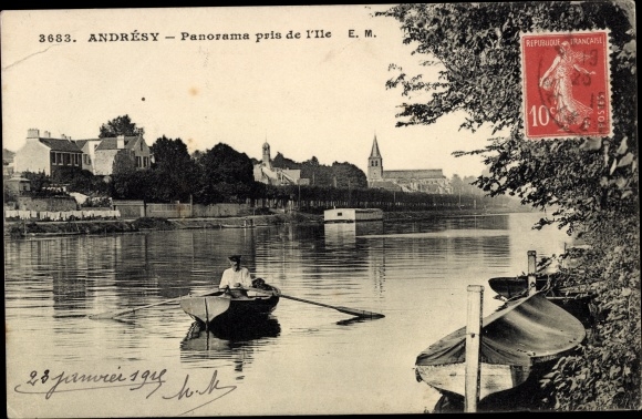 Ak Andresy Yvelines, Panorama von der Insel aus aufgenommen