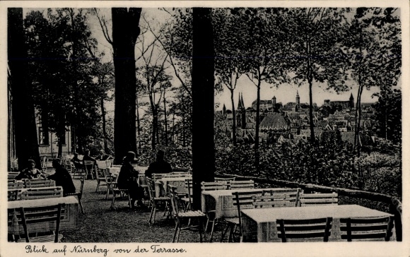 Ak Schmausenbuck Nürnberg in Mittelfranken Bayern, Waldpark Gaststätten, Terrasse