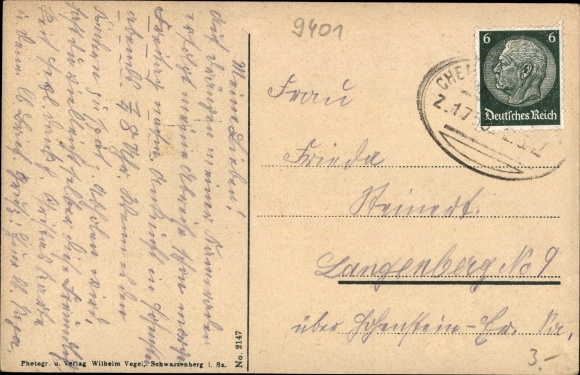 Postcard Blauenthal Eibenstock in the Ore Mountains, panorama, Auersberg, valley of the big Bockau