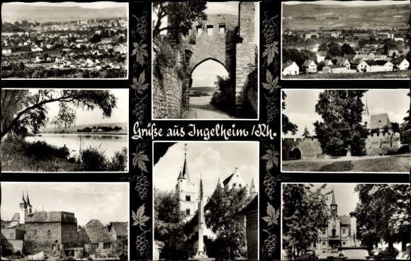 Postcard Ingelheim am Rhein, church, gate, panorama