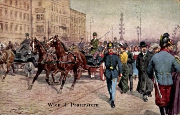 Künstler Ak Feiertag, Karl, Wien 2. Leopoldstadt, Praterstern, Kutsche