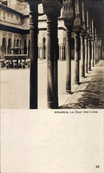 KP Granada Andaluzja Hiszpania, Alhambra, La Cour des Lions, kolumny, architektura