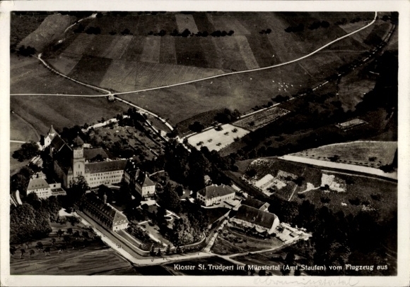 Ak St. Trudpert Obermünstertal Münstertal im Schwarzwald, Fliegeraufnahme, Kloster