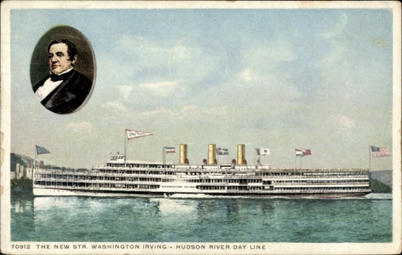 Postcard Steamer Washington Irving, Hudson River Day Line