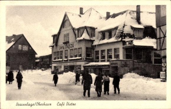 Postcard Braunlage in the Upper Harz, Café Dietze in winter