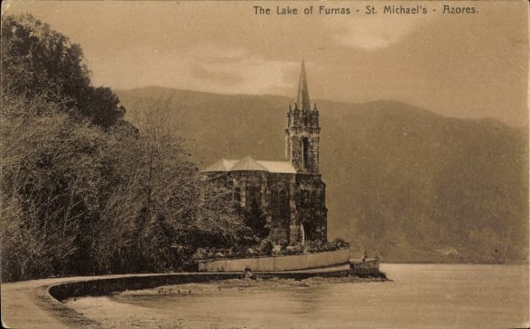 Ak São Miguel Azoren Portugal, Lake of Furnas, Kirche