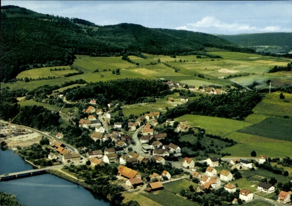 Postcard Hemfurth Edersee Edertal Hessen, total view