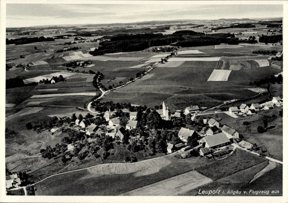Postcard Leupolz Wangen im Allgäu, aerial photograph of agricultural land, villages and streets