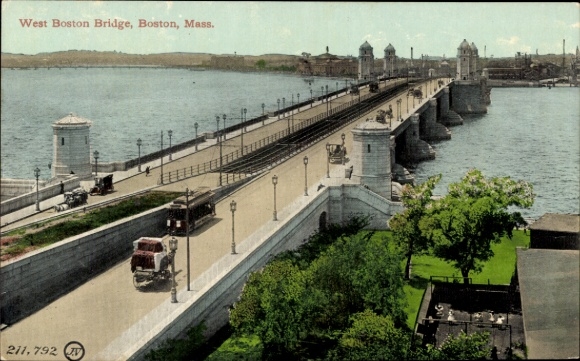 Ansichtkaart Boston Massachusetts USA, West Boston Bridge