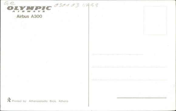 Postcard Greek passenger plane, Olympic Airways, Airbus A 300