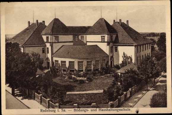 Postcard Radeburg in Saxony, education and home economics school