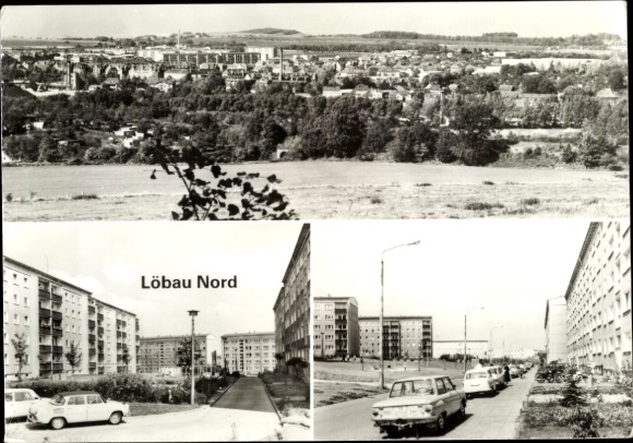 Ak Löbau in Sachsen, Löbau Nord, Stadtansicht, Wohngebäude, Autos