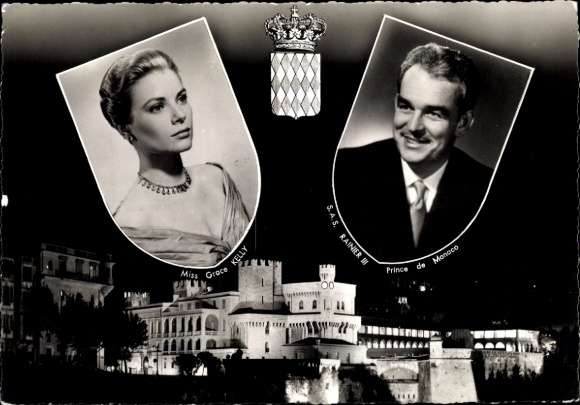 Maximum Postcard Monaco, Prince Rainier III of Monaco, actress Grace Kelly