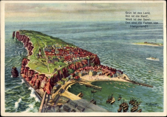 Künstler Ak Nordseeinsel Helgoland, Gedicht, Länge 1600 m, Breite 600 m