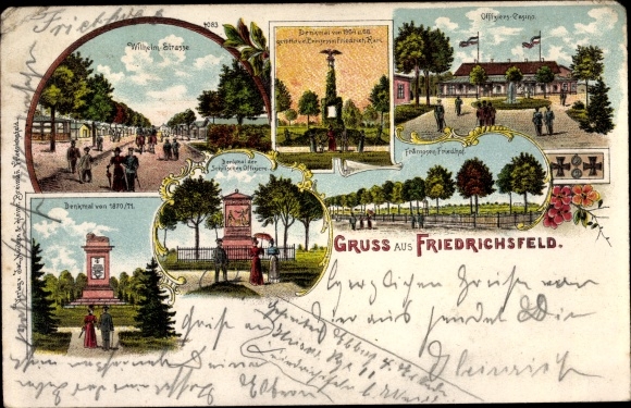Litho Friedrichsfeld Voerde am Niederrhein, Kriegerdenkmal, Offizierkasino, Franzosenfriedhof