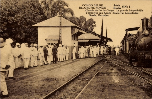 Postcard Kinshasa Léopoldville DR Congo Zaire, railway, station