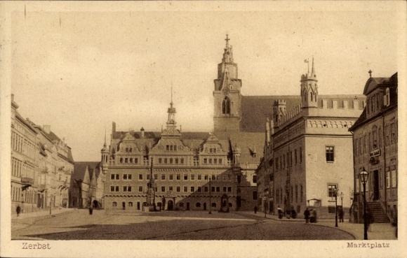 Postcard Zerbst in Anhalt, market square, city view, architecture, buildings