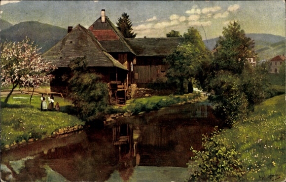 Artist Postcard Hoffmann, H., Schönau in the Black Forest, old house on the meadow