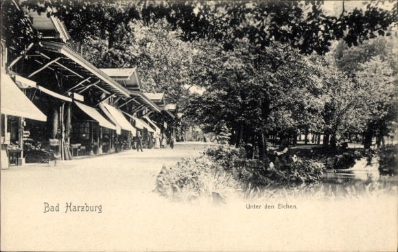 Ak Bad Harzburg am Harz, Kurze Straße, Bäume, Menschen, Gebäude