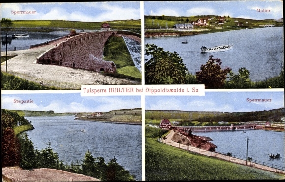 Postcard Malter Dippoldiswalde, Malter dam, lake area, dam, place, wall height 34.5m, 193m long