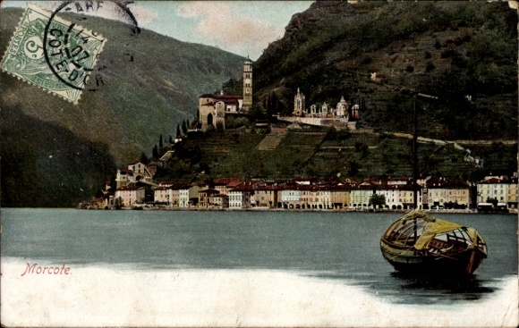 KP Morcote Canton Ticino, miasto widziane z jeziora
