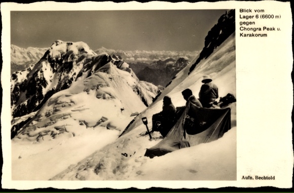 Postcard Himalaya Pakistan, camp 6 on the ascent to Nanga Parbat, Congra Peak, Karakoram, photogr. Bechtold