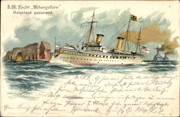Präge Künstler Litho Siehl, J.G., Dampfer SMY Hohenzollern, Helgoland