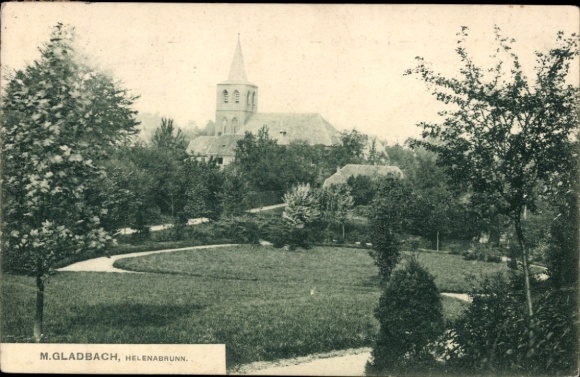 Postcard Helenabrunn Viersen in North Rhine Westphalia, church, park landscape, trees, path