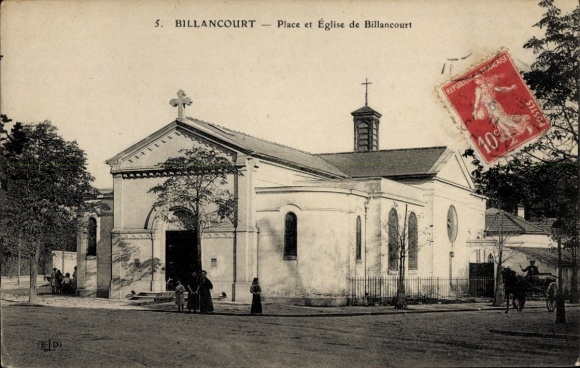 Postcard Billancourt Hauts de Seine, square and church of Billancourt
