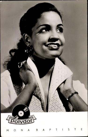 Postcard singer and actress Mona Baptiste, Polydor, portrait, autograph
