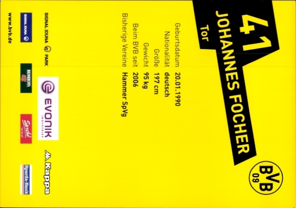 Autograph card BVB 09, Johannes Fochner, goal, portrait, autograph