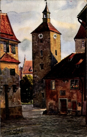 Artist Postcard Marschall, Lindau Bodensee, Peterskirche tower