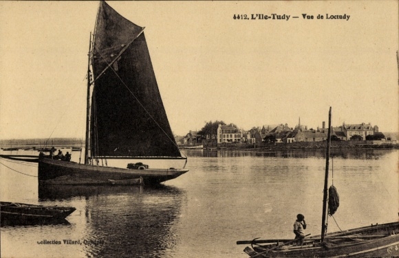 Postcard Ile Tudy Finistère, view of Loctudy, boat