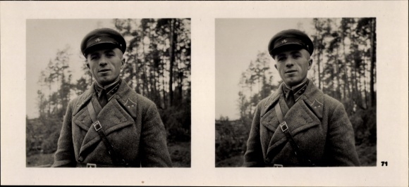 Stereo spatial image photo The Führer&#39;s soldiers in field No. 71 Russian officer, demarcation line