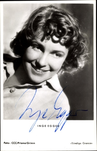 Postcard actress Inge Egger, portrait, autograph