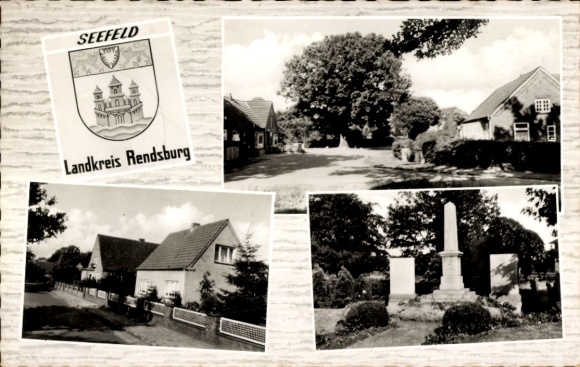 Ak Seefeld bij Rendsburg Holstein, wapen, gedenkteken, gedeeltelijk aanzicht