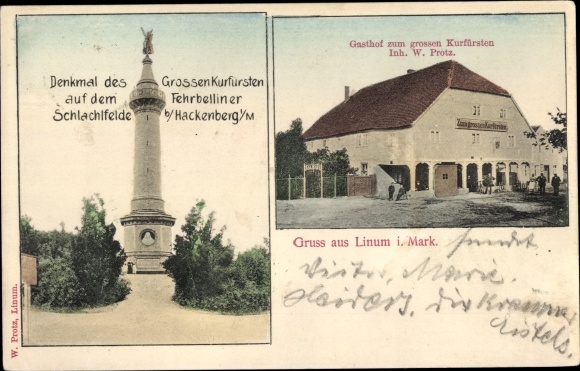 PC Linum Fehrbellin in Brandenburg, monument to the Great Elector, inn