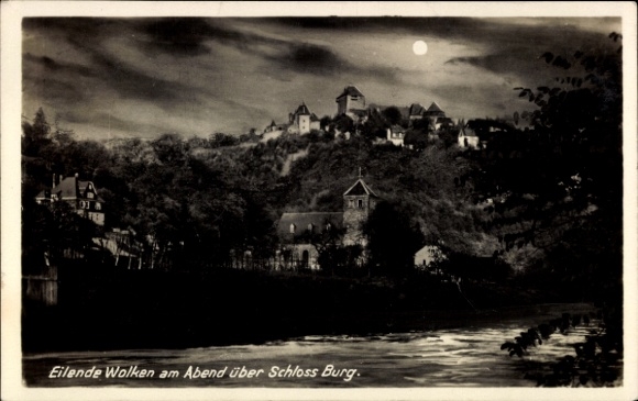 Postcard Burg an der Wupper Solingen, Castle Burg in the evening
