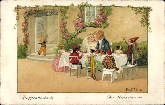 Künstler Ak Ebner, Pauli, Puppenhochzeit, Das Hochzeitsmahl