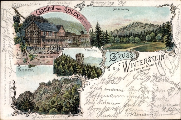 Chromo-Litho Winterstein Waltershausen in Thuringia, Gasthof zum Adler, owner Edmund Schenk, Meisenstein