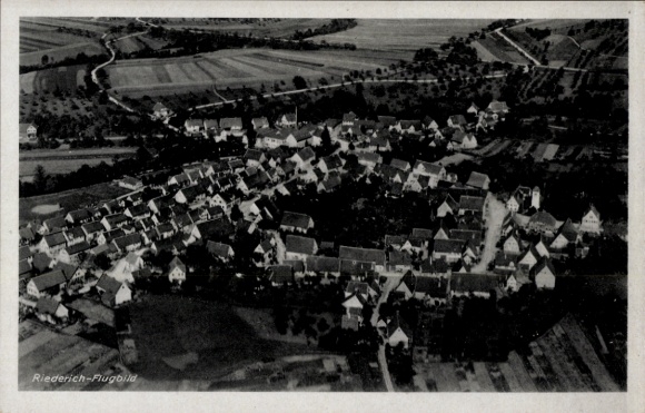 Postcard Riederich near Reutlingen, aerial photograph, numerous houses, rural surroundings