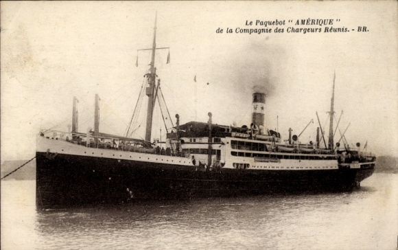 Ak Paquebot Amérique, Compagnie van de Reunis Chargeurs, stoomboot